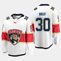 Men's Florida Panthers Spencer Knight #30 Away 2021 White Jersey
